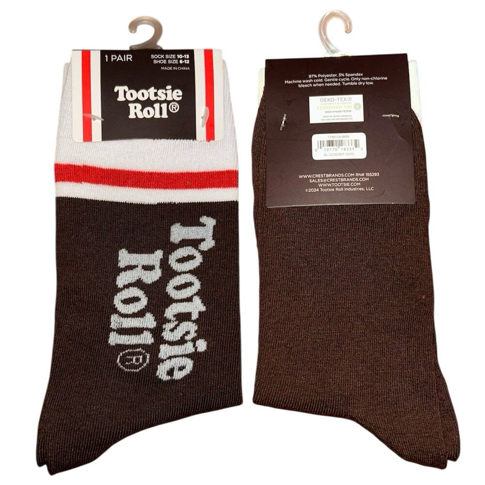 1x Tootsie Roll Novelty Crew Socks Adult Set Size 6-12